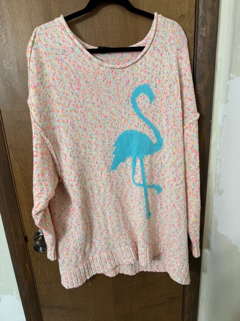 torrid 4 4X Pink Confetti Knit Sweater with Blue Flamingo Graphic